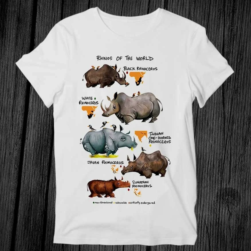 Rhinos Names List of the World T Shirt Unisex Adult Mens Womens Gift Cool Music Fashion Top Vintage Retro Tee