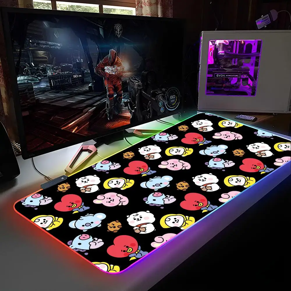 Милый мультяшный коврик для мыши B-BT21, коврик для мыши с RGB подсветкой, коврик для мыши для ноутбука, геймера, компьютерный стол, игровые аксессуары