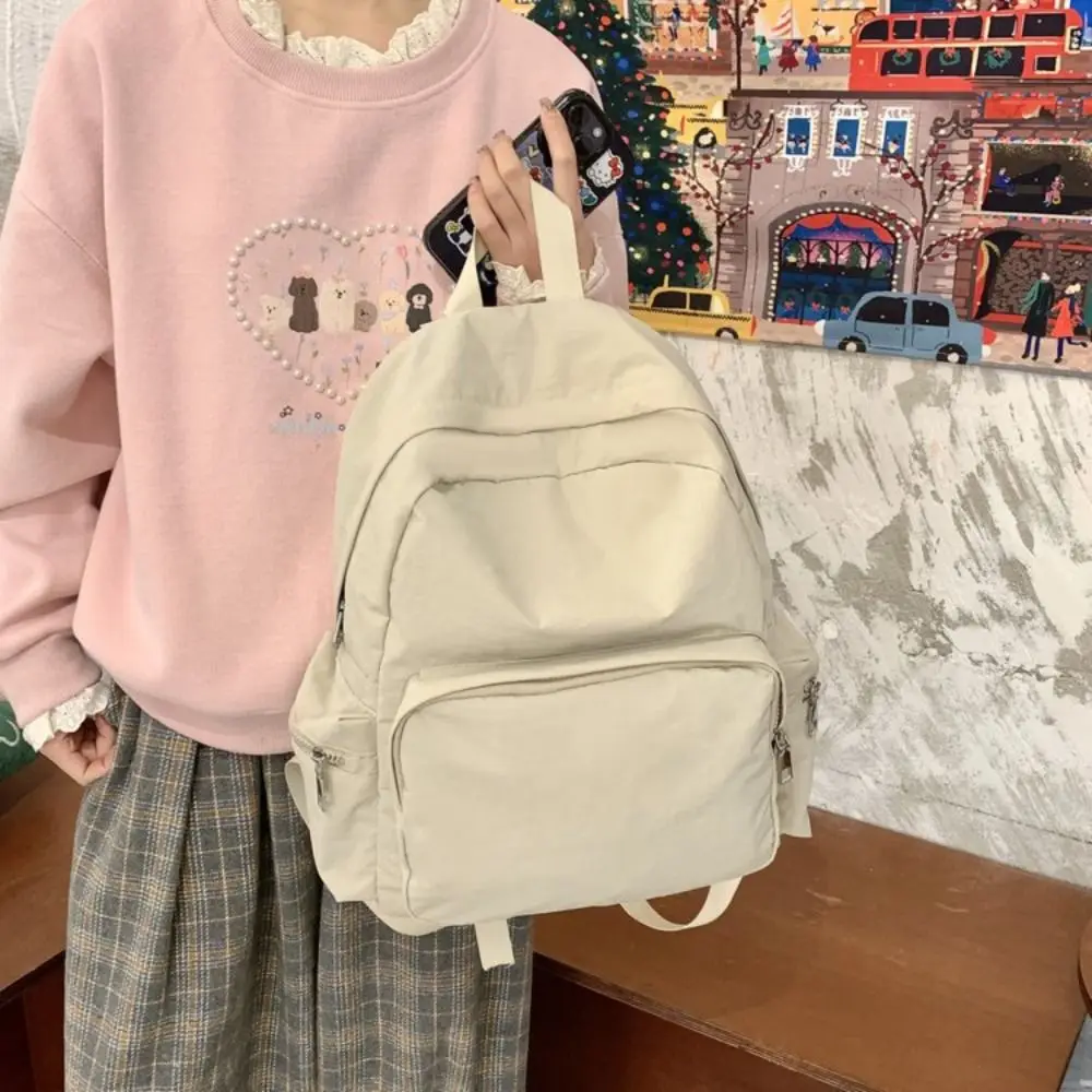 

Simple Lightweight Travel Backpack Korean Style Waterproof Solid Color Backpack Large Capacity Nylon Student Schoolbag Teenagers