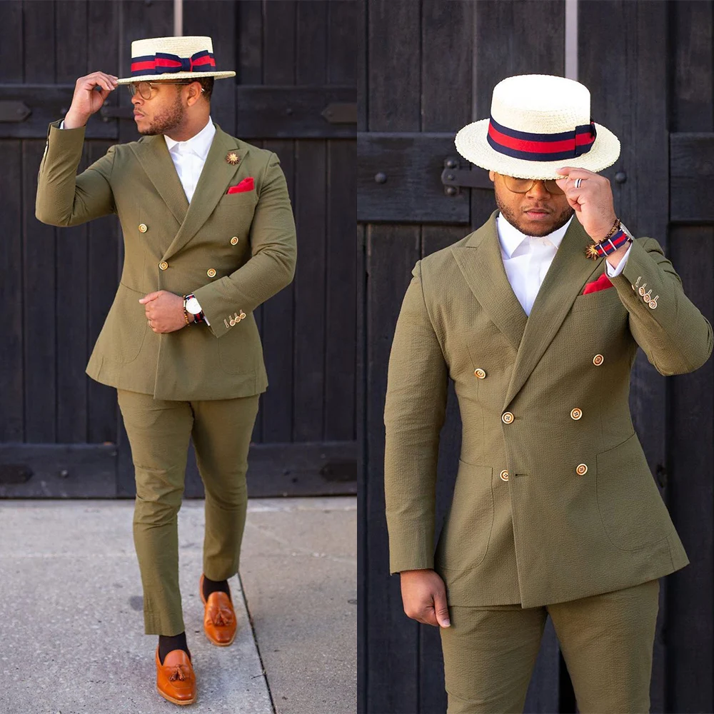 

Business Olive Green British Mens Pants Suits Plus Size Groom Wedding Prom Party Blazer Overcoat ( Jacket+Pants)