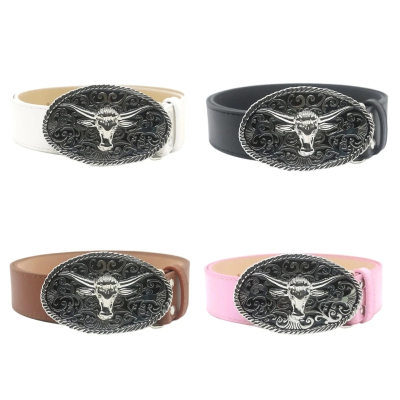 Wear Resistant Adult Waist Belts with Metal Buckle Female Decorative PU Belts