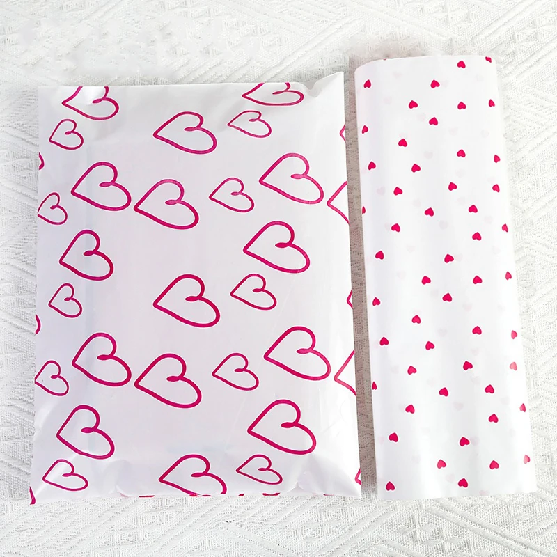 

100Pcs Large Courier Bag Pink Heart Print Shipping Envelope Small Business Supplies Logistics Express Packing Bags Mailing Bags