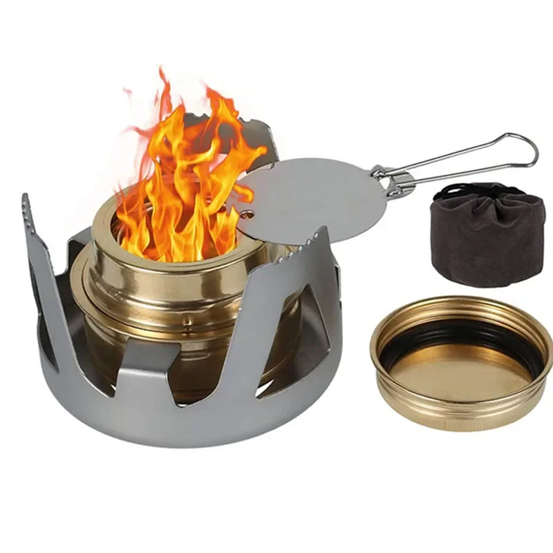 Portable Mini Alcohol Stove Burner Outdoor Ultralight Brass Camping Cooking Tourist