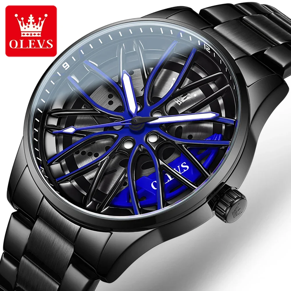 OLEVS 3D Hollow Rotating Dial Designer Watch Top Brand Luxury Stainless Steel Quartz Watches Waterproof Watch Relógio Masculino