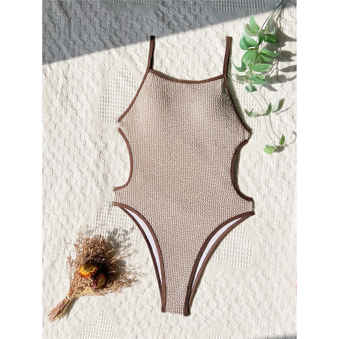 S - XL Geknitterter, ausgeschnittener Damen-Badeanzug, einteiliger Badeanzug, rückenfreier, hoch geschnittener Badeanzug, Badeanzug, Schwimmanzug V7987 – Detail 5
