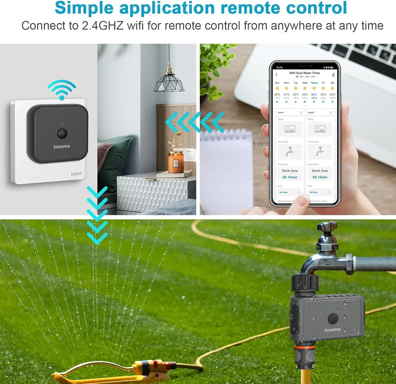 Imagem -02 - Insoma-temporizador Automático de Jardim Irrigação Inteligente Sistema de Rega Unidade de Controle de Mangueira Wi-fi