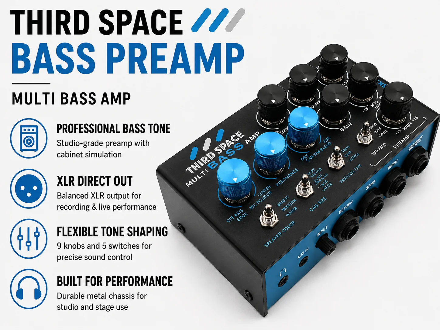THIRD SPACE Guitar Effect Pedal, Bass Preamp with Cabinet Simulation, XLR Direct Out, for Recording & Live Performance