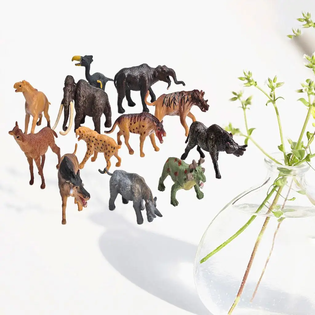 12Pcs Plastic Animals Figures Desktop Decoration Animals Playset Model