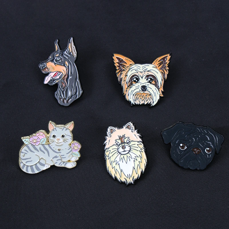 Cartoon Animal Pet Enamel Brooch Collection, Dog & Cat Lapel Pins