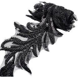 1 Yard Beaded Lace Trim Black Sequin Lace Ribbon Applique Arrow Shape Mesh Edging Trimmings for Clothing Curtain Dance Skirt