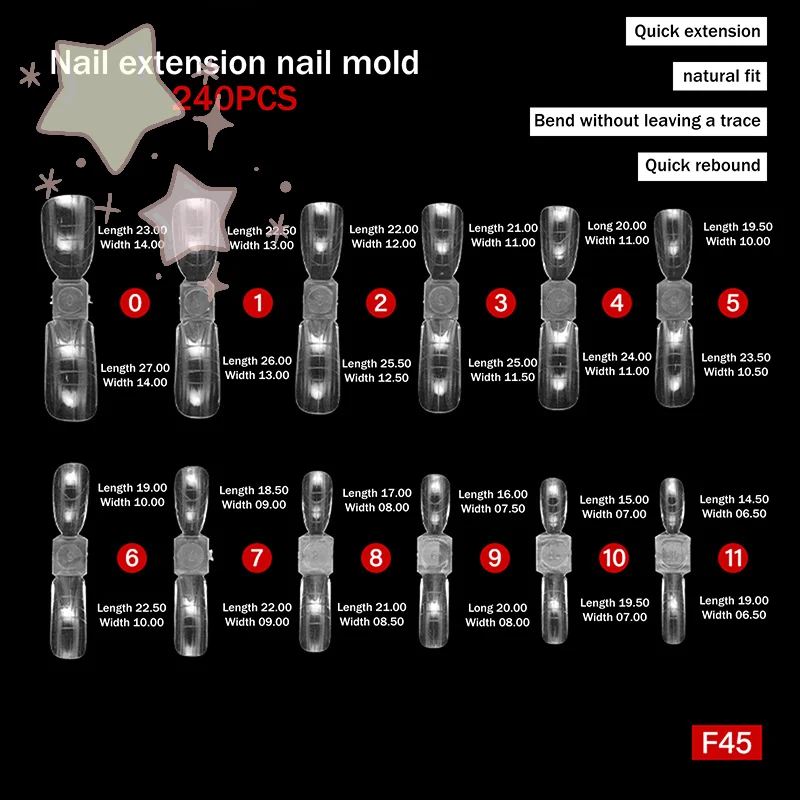 [TW] أظافر مزدوجة الأطراف بأشكال مزدوجة 240 قطعة/صندوق قابلة لإعادة الاستخدام قوالب تمديد نعش مربعة نصائح منشئ الجل لصالونات التجميل الاحترافية فن الأظافر