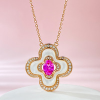 New Fashion and Elegant S925 Silver Clover 5 * 7 Pink Fritillaria Necklace Fashion Versatile Commuter Pendant Wedding Jewelry