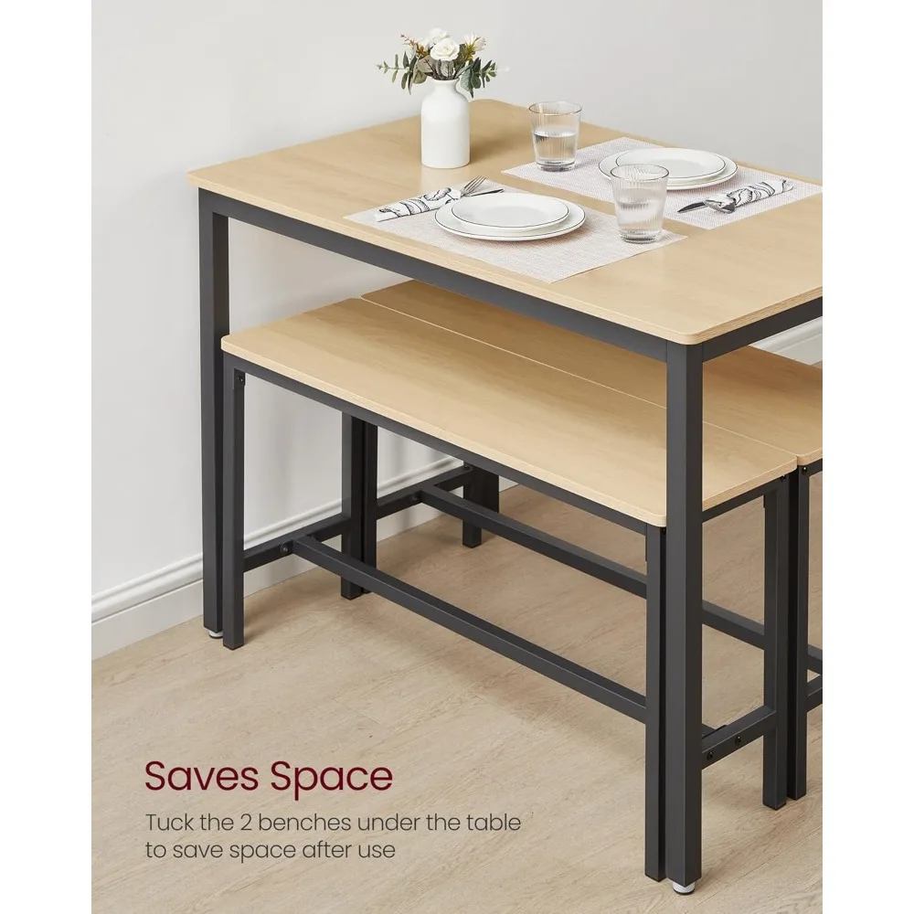 Ensemble de table à manger pour 4, table de cuisine avec 2 bancs, 27.6x43.3x29.5 amaran