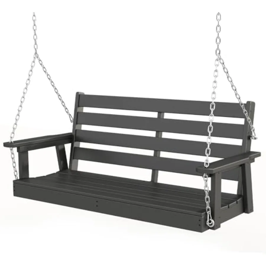 

Porch Swing 51'' HDPE Plastic for Outdoor Patio All Weather Waterproof Bench Swings w/ 4 Stainless Steel Chains Black
