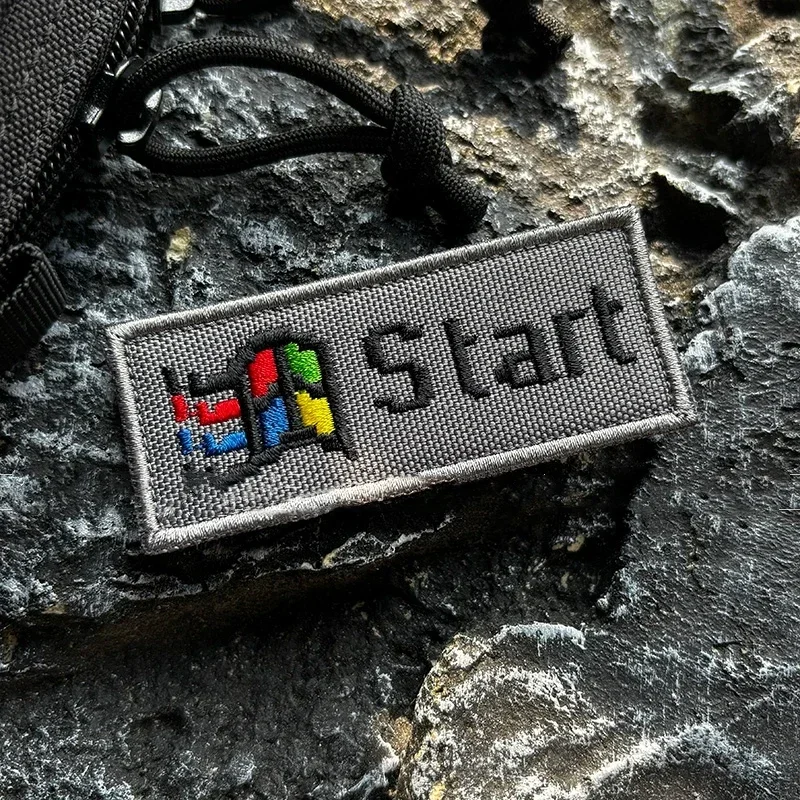 Nostalgic Computer Start Morale Badge Functional Pixel Embroidery Patches Tactical Armband Outdoor Equipment Backpack Stickers