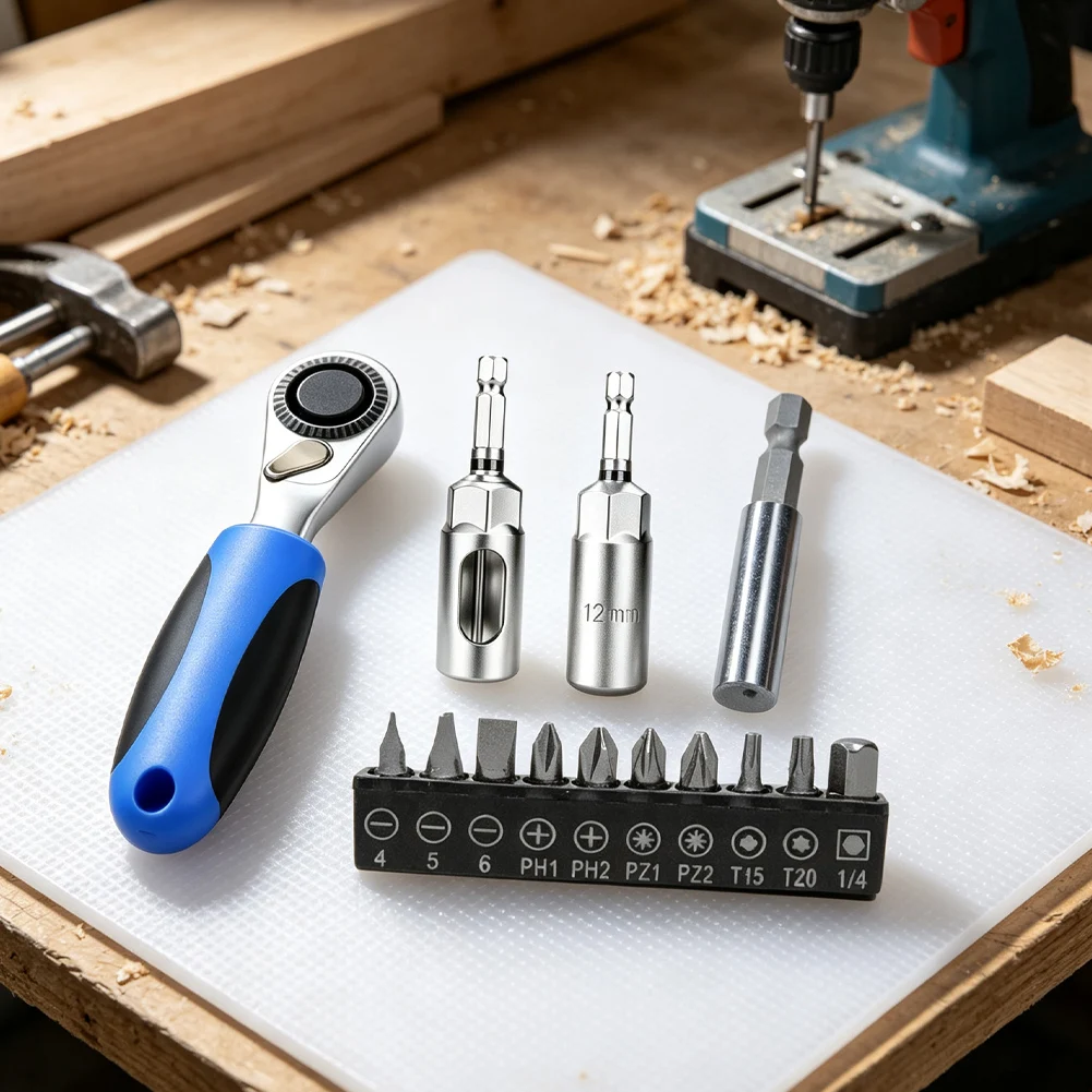1/4 Inch Drive Ratchet Wrench with Compact Body and Optimized Lever Arm for Torque Application in Space-Constrained Applications