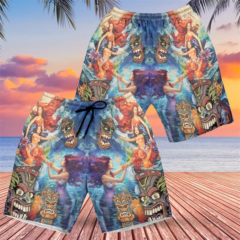 Mermaid Lovers Graphic Short Pants For Men Clothes Hawaiian Sea Maiden Beach Shorts Aloha God Trunks Casual Fashion Boy Trousers