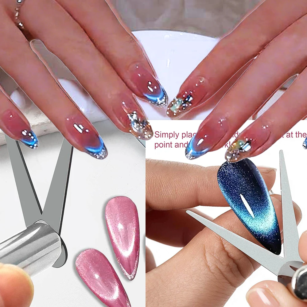 2Pcs/set  V-Shaped French Cat Eye Nail Magnetic Ball Super-Strong French Line Effect Gel Magnet Stick DIY Cat Eye Line Tool &*&