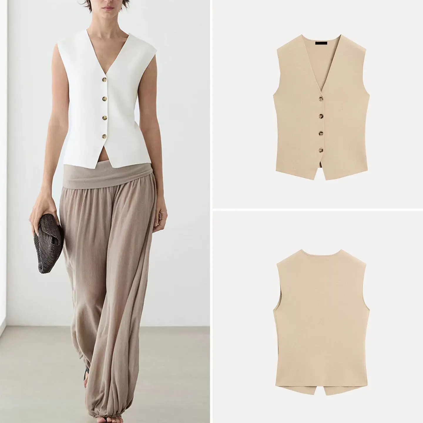 

Elegant Knitted Vest for Women Button Detail Office Wear Stylish And Sophisticated 2026 Summer Collection Zadata Brand
