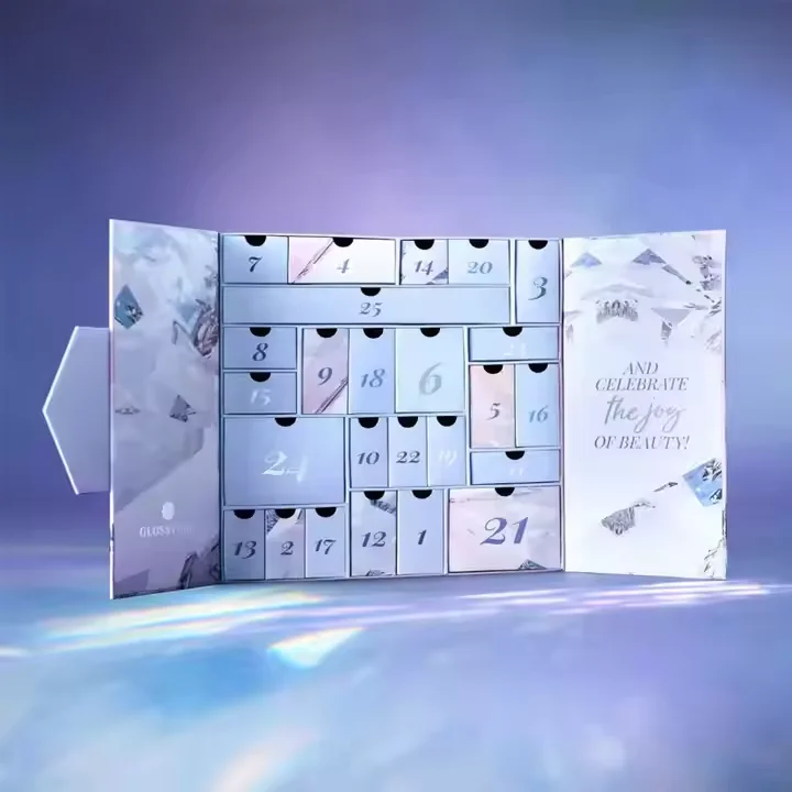 

Factory Custom Luxury Christmas Lucky Surprise Gift Paper Box Set Advent Calendar Box Blind Mystery Perfume Stamping Embossing