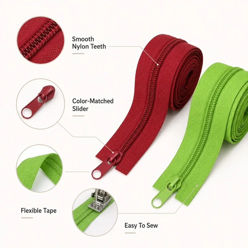 3-10M 3/5/10Pcs 3#5# Nylon Coil Zipper Tapes with Sliders for Garment Handbag Tent Jacket Repair Continuous Zip DIY Sewing Kits