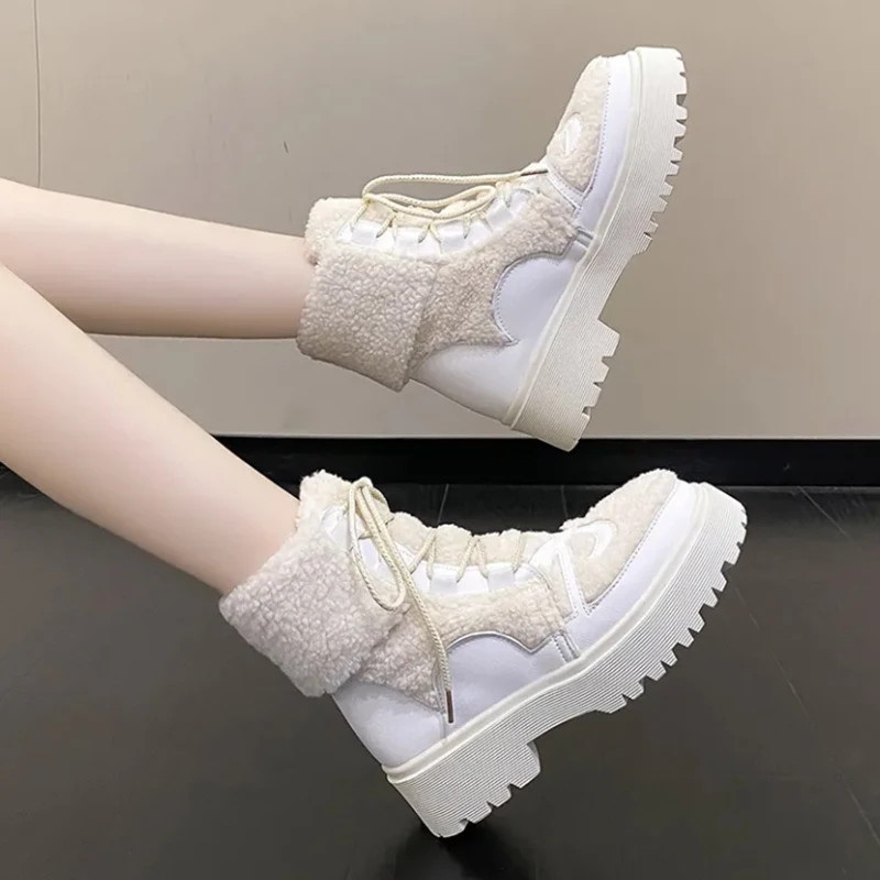 Women\'s winter boots Artificial cashmere keep warm waterproof Snow boots Anti slip rubber thick bottom Fur Shoes Korean Fashion