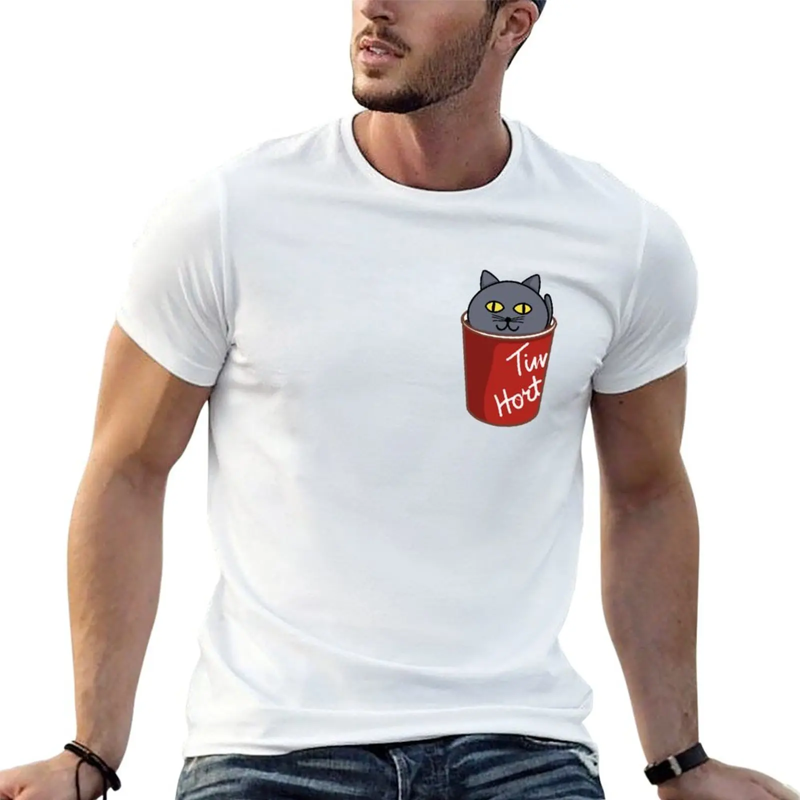 Charcoal Cat in a Tim Hortons coffee Cup T-Shirt Work Wear Lightweight Tee