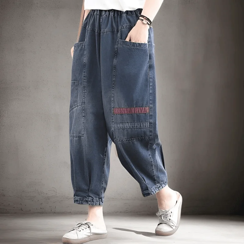 Large Size Autumn and Winter Thick High Waisted Wide Leg Elastic Jeans Women Loose Fitting and Slim Versatile Casual Harun Pants