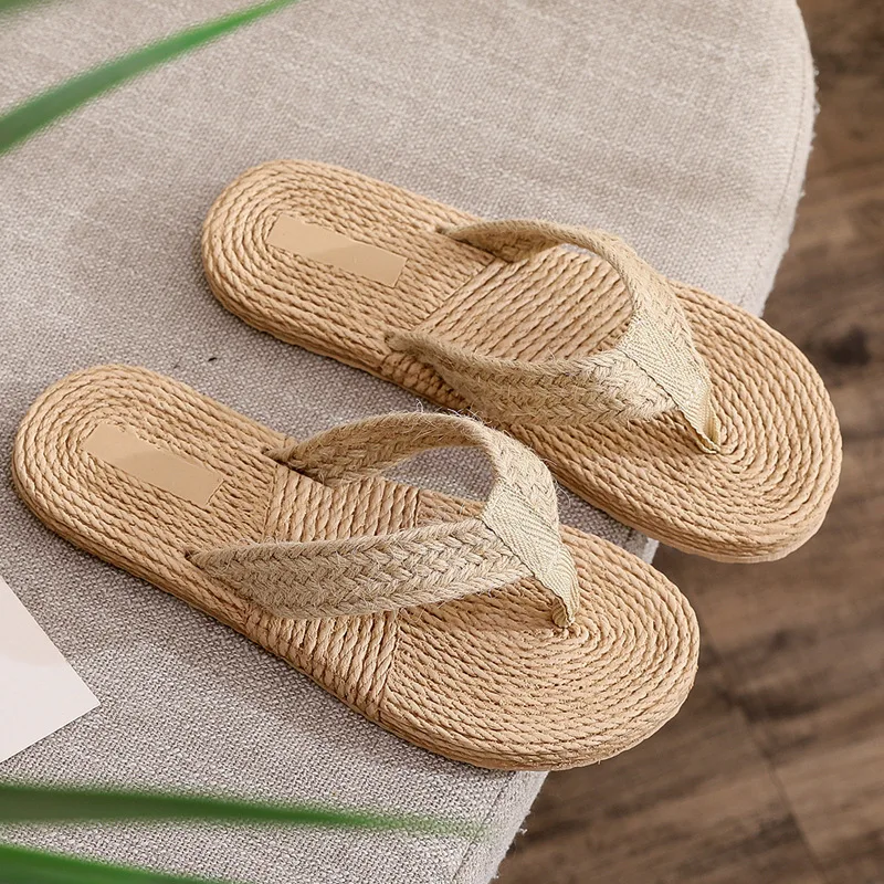 2024 New Summer Imitation Straw Women\'s Sandals Flip-flops Fashion Beach Flat-heeled Comfortable Outdoor Beach Women\'s Slippers