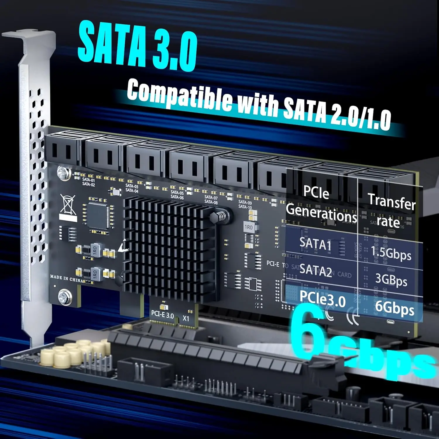 16-Port SATA Expansion Card (PCIe 3.0 x1 to 6Gbps SATA Card), Compatible with Windows/Mac/Linux/NAS