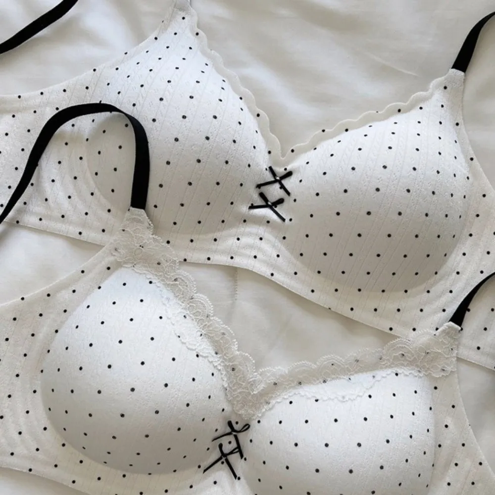 Traceless Lace Wireless V-BH mit Blumen- und Punktmuster, BH für Damen, stoßfeste Dessous, Push-Up-Unterwäsche für Mädchen und Frauen – Detail 11