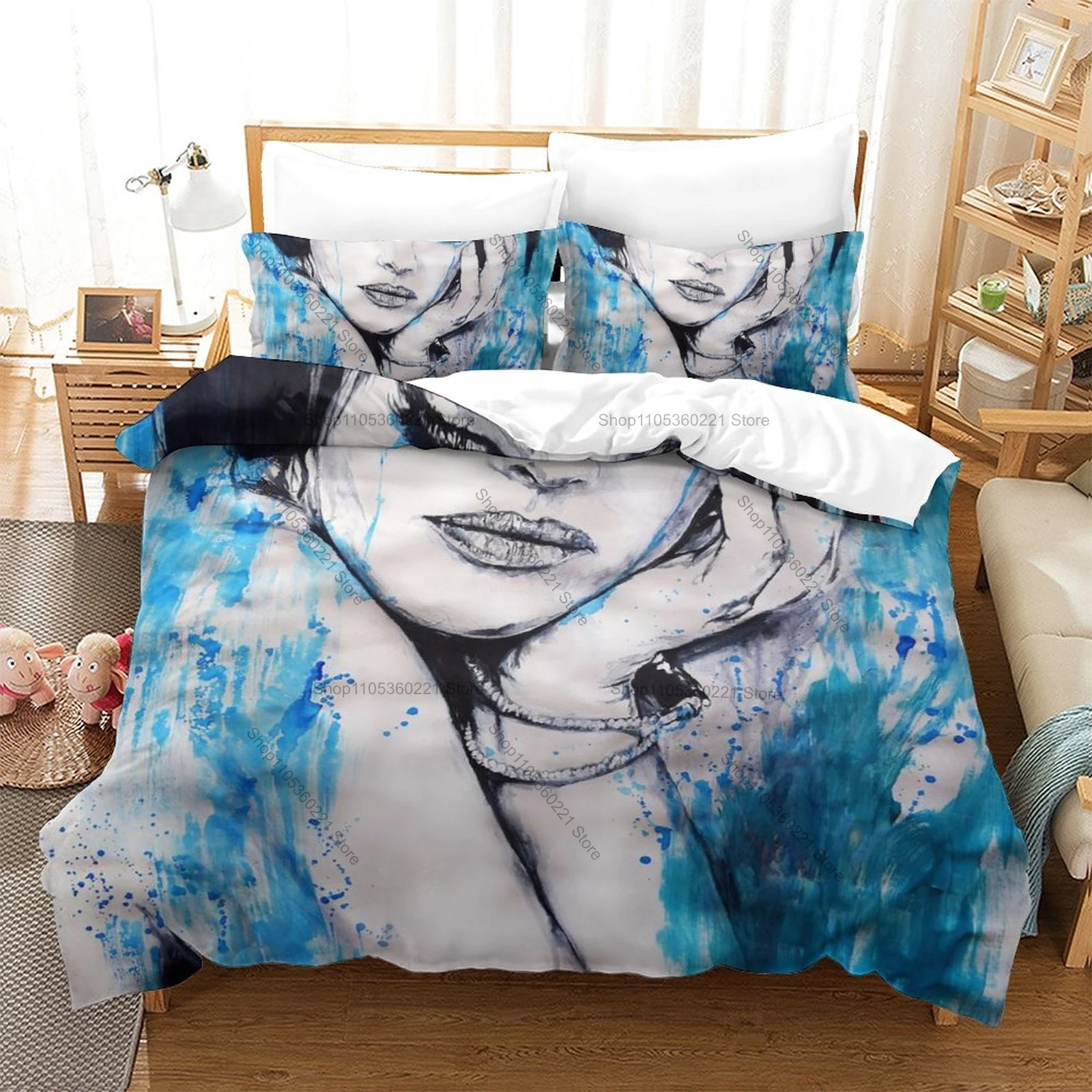

Famous Italian Actress Monica Bellucci Bedding Set 1 Duvet Cover + 2 Pillowcases HD Digital Print Home Bed Linen