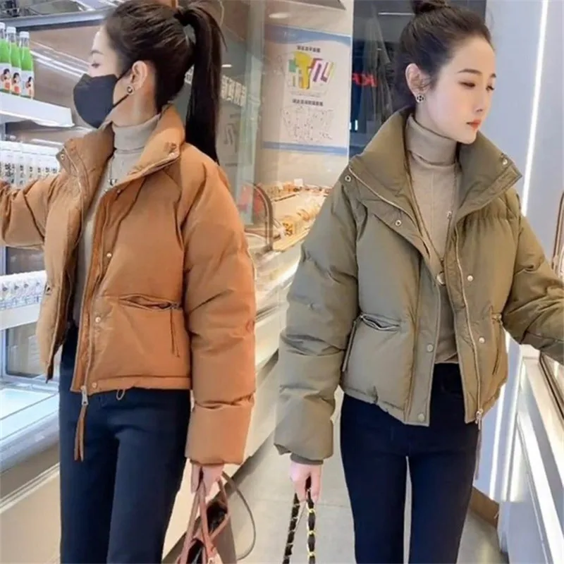 

2024 Autumn Winter Parkas New Fashion Stand Collar Short Down Padded Jacket Woman Loose Bread Cotton Coat Female Outerwear W437