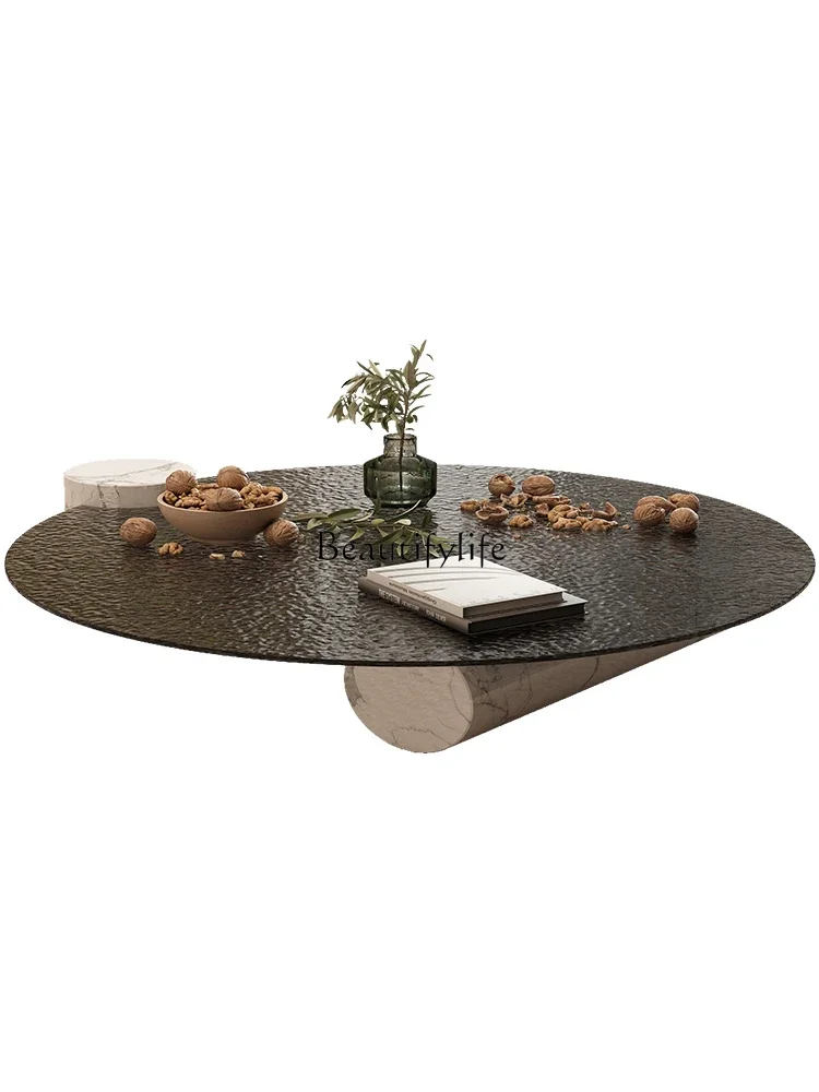 

LD6Simple Italian Marble Light Luxury Water Ripple Glass Tea Table Modern