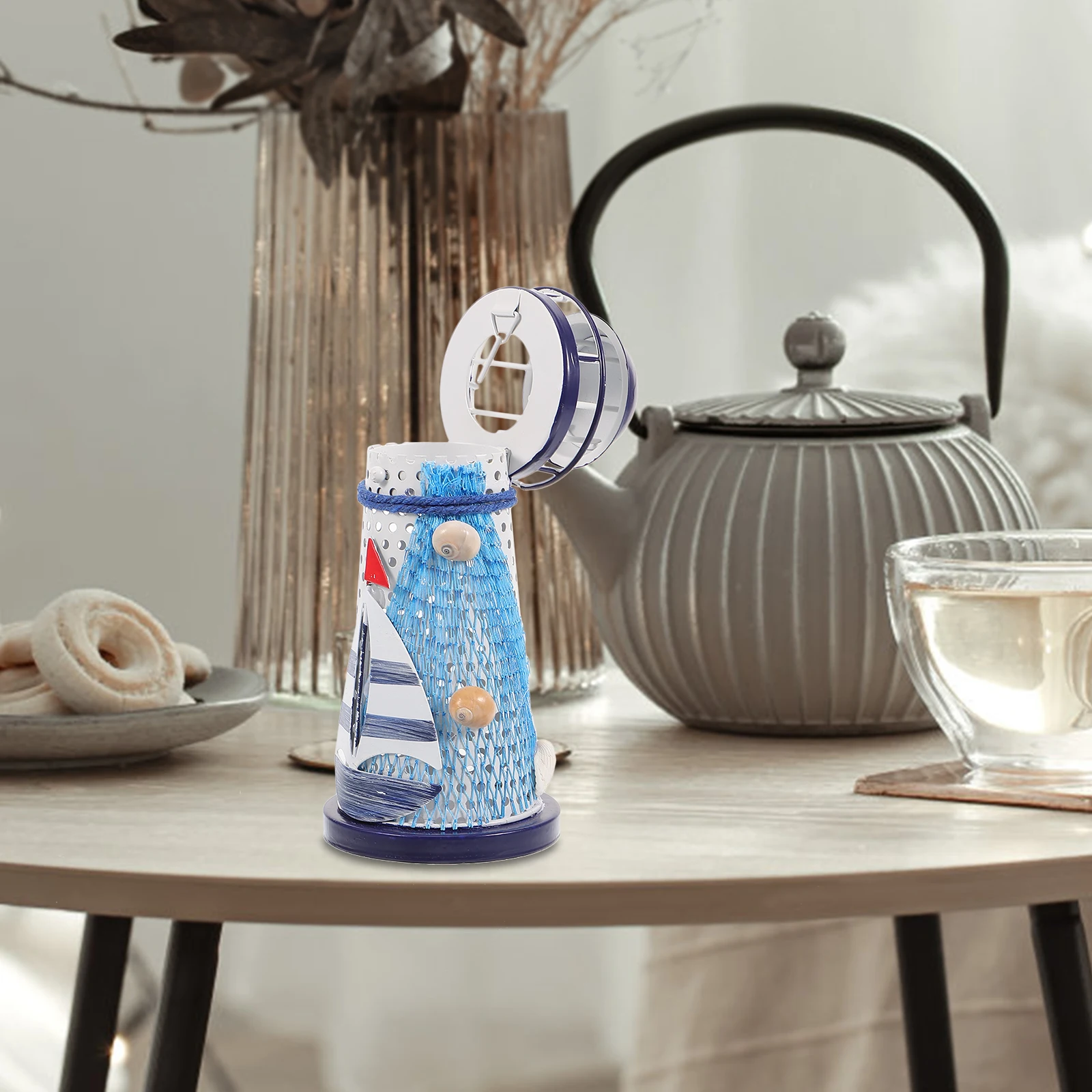 

Lighthouse Holder Iron Mediterranean Nautical Holder Tealight Decorative Desk Accessories for Home