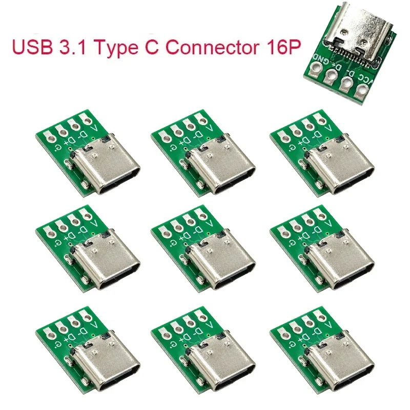 1-10Pcs USB Type C Connector Socket Receptacle Adapter For Test Data Line Cable Repair Transfer Board For Cable Adapter Testing