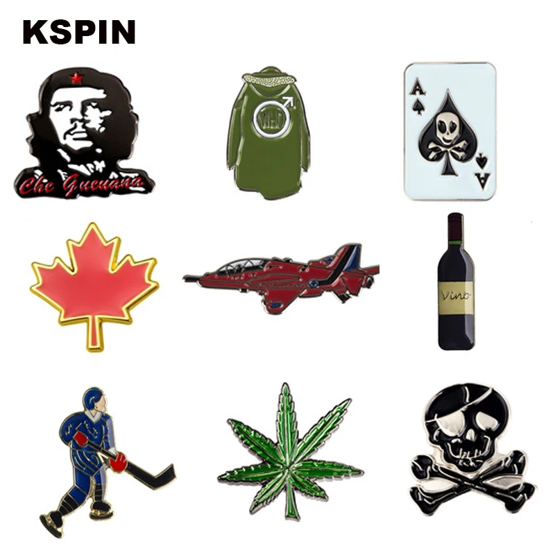 Che Guevara Vino Bottle Skull Road Runner Metal Badges for Clothes Cute Icons Kawaii Pins and Brooches