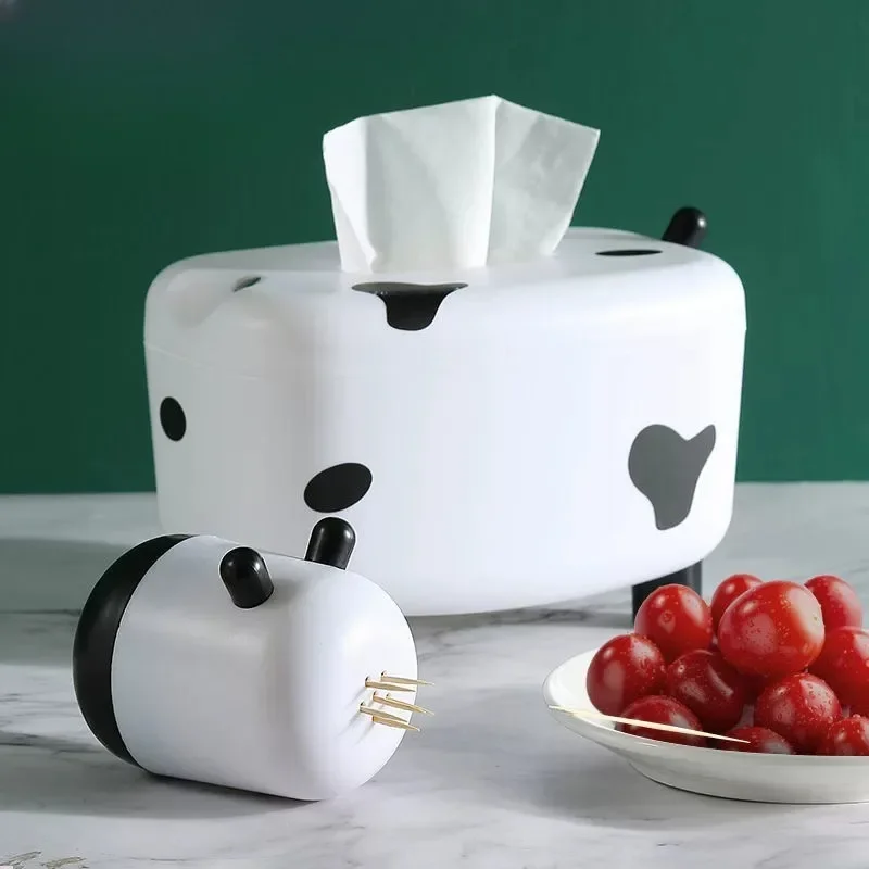 Cow Tissue Box with Toothpick Box 2-in-1 DIY Cute Calf Living Room Student Creative Tissue Box Multi-function
