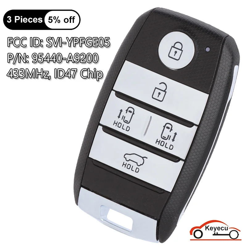 

KEYECU 5 Buttons 433MHz ID47 Chip for Kia Carnival 2016 2017 Auto Smart Remote Control Key Fob FCC ID: SVI-YPFGE05 95440-A9200