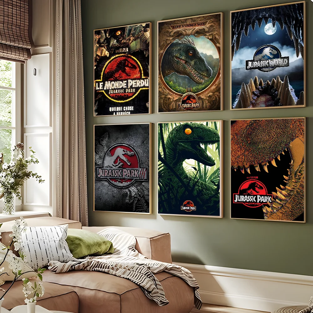 

Classic Jurassic Park Movie Sticky Posters Whitepaper Sticker DIY Room Bar Cafe Posters Wall Stickers