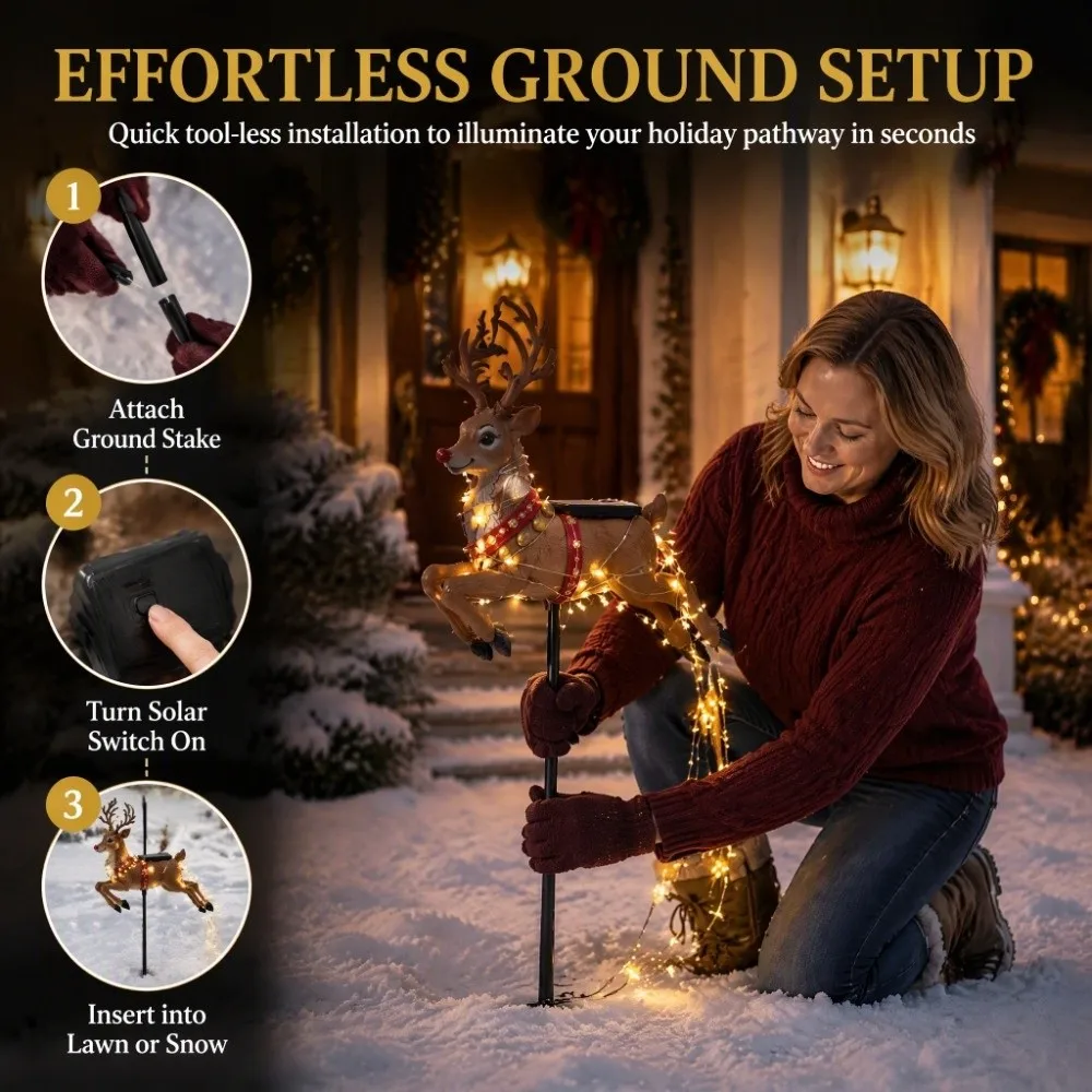 Swirling Effect Reindeer Pathway Light Waterproof LED Beads Garden Decor Lamp Simple To Install Long Service Life