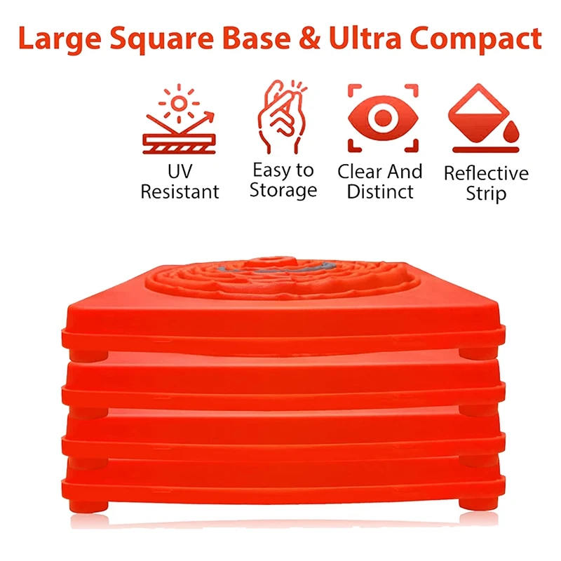 4-Pack Collapsible Traffic Cones, 28 Inch On-Street Parking Orange Safety Cones, Multipurpose Construction Cones