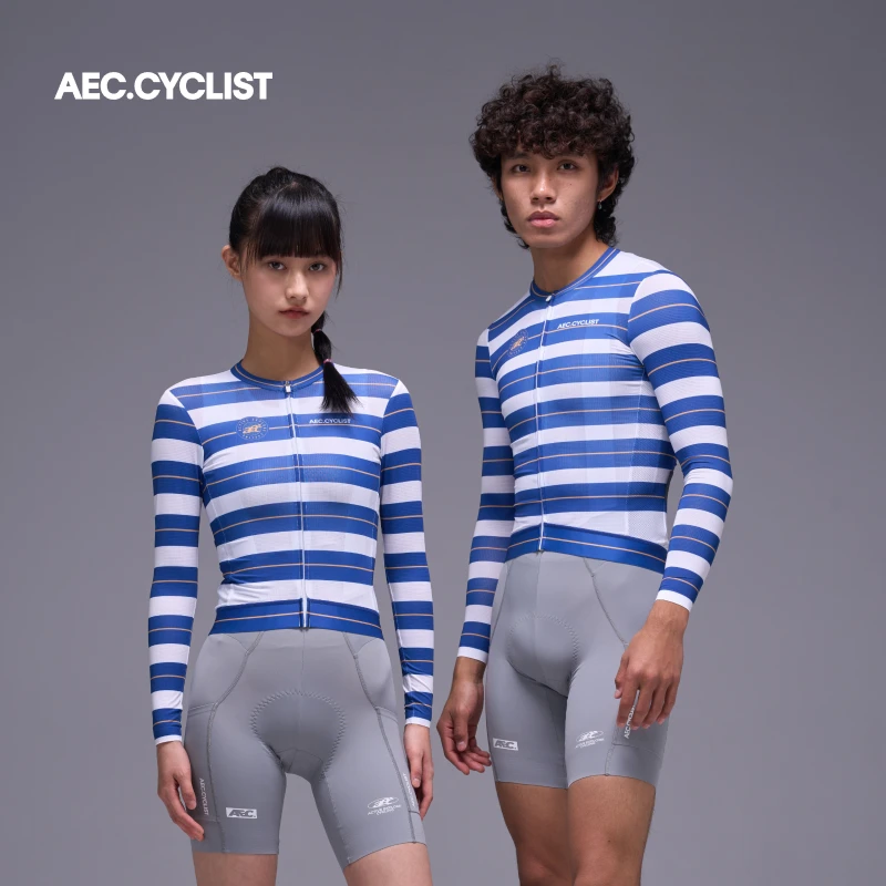 AEC.CYCLIST Gestreiftes Design Langarm-Radtrikot für Damen und Herren Neues Frühlings-Slim-Fit MTB-Bekleidung Hochelastisches Rennrad-Oberteil