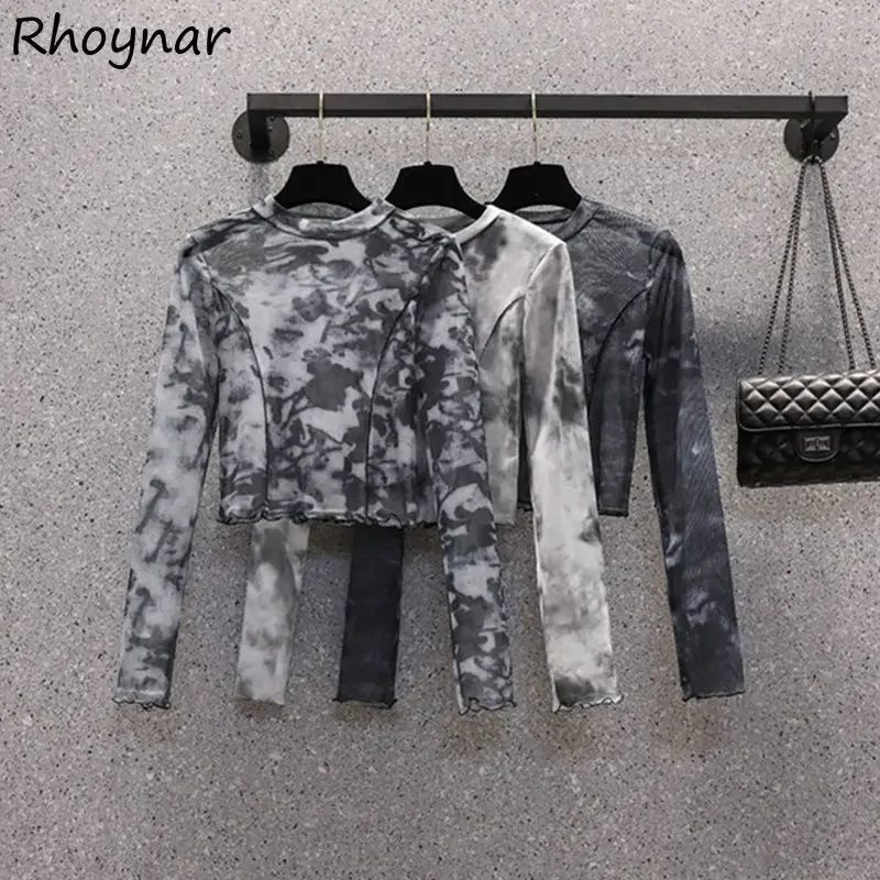 Long Sleeve T-shirts Women Tie Dye O-neck Summer Thin Tees Design All Match Sun Proof Preppy Streetwear Korean Style Female Ins