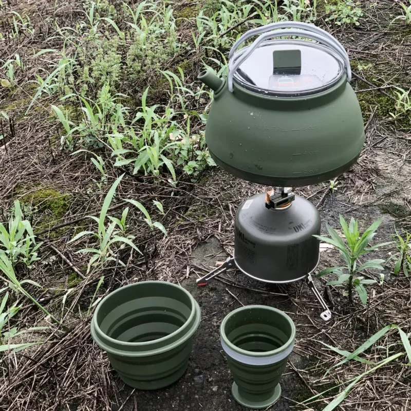 Portable Silicone Folding Kettle Collapsible Camping Coffee Pot Travel Outdoor Compressible Water Boiler for Hiking 800ml