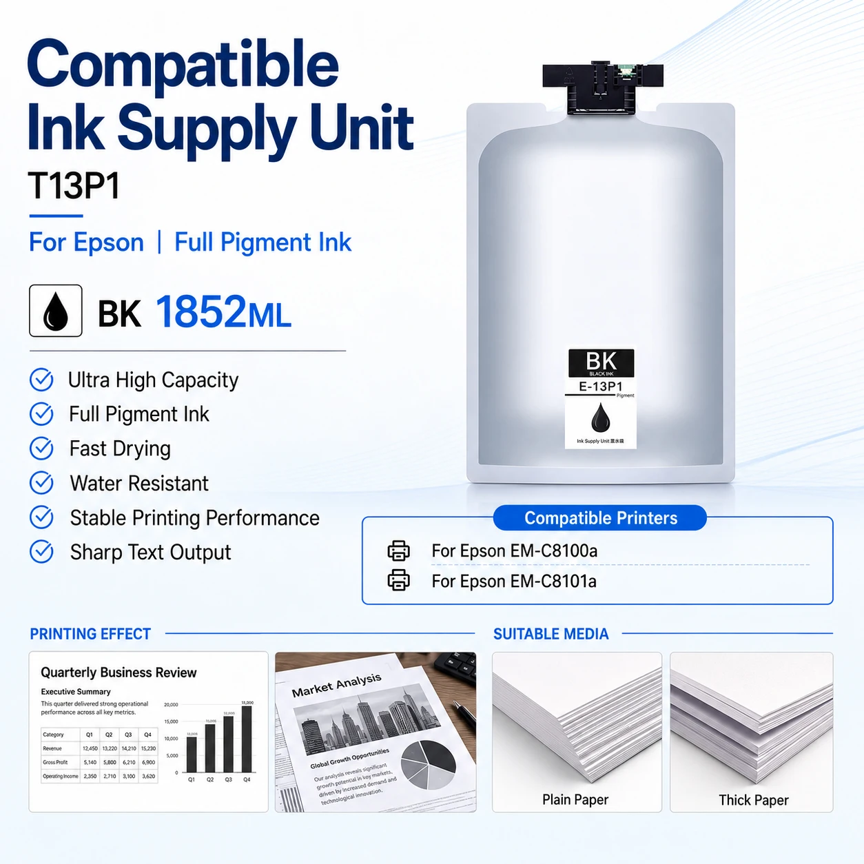 T13P1 Black T13P2 T13P3 T13P4 High Capacity Pigment Ink Cartridge With Chip For Epson EM-C8100a EM-C8101a Office Printing