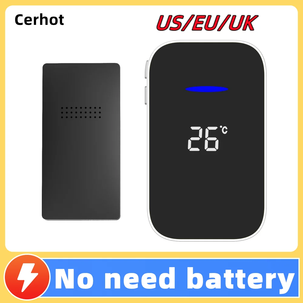 Cerhot Self Powered Outdoor Wireless Doorbell Waterproof Door Ring Chime 150M Distance 38 Songs Home Welcome Door Bell Sets