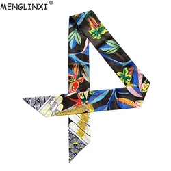 Luxury Brand Hummingbird Print Skinny Silk Scarf Bag Ribbons For Women Female Neck Neckerchief Head Scarves Wraps For Ladies