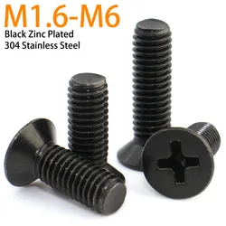 50/20/10pcs M1.6 M2 M2.5 M3 M3.5 M4 M5 M6 Black 304 Stainless steel Cross Phillips Small Flat Countersunk Head Mini Screw Bolt