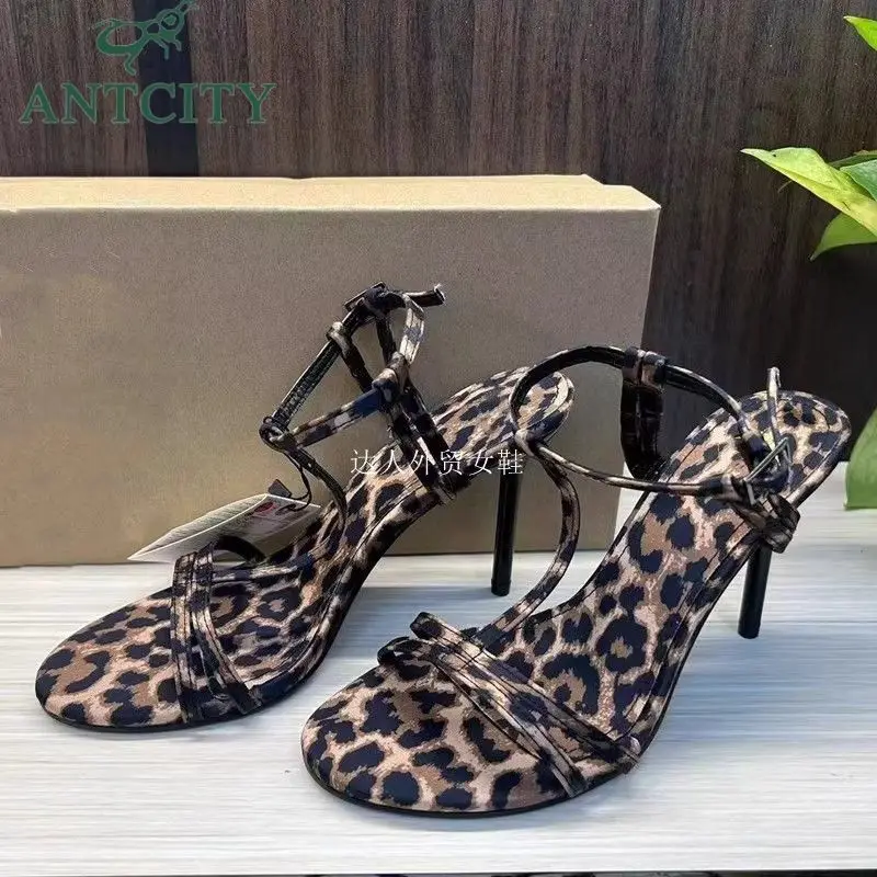 

Like ZA 2024 summer new one-piece temperament slim heel open toe women's shoes leopard print high heels fashion sandals